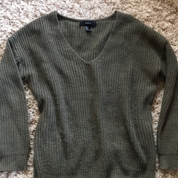 Cardigan Longline Forever 21 - Olive, Col Boutonné, Taille S (Neuf Sans étiquettes)